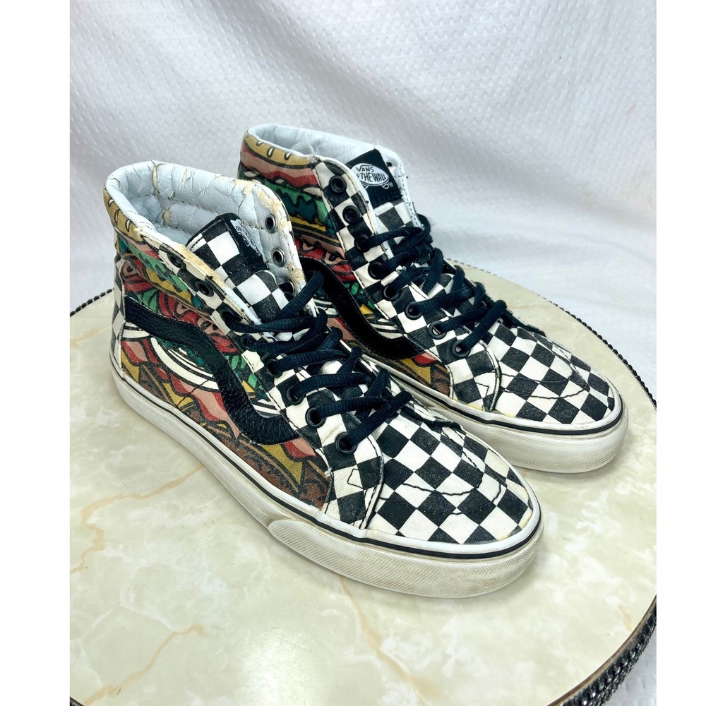 Vans Sk8-Hi Hamburger Checkerboard High Top Shoes Womens 7 Black White Sneakers